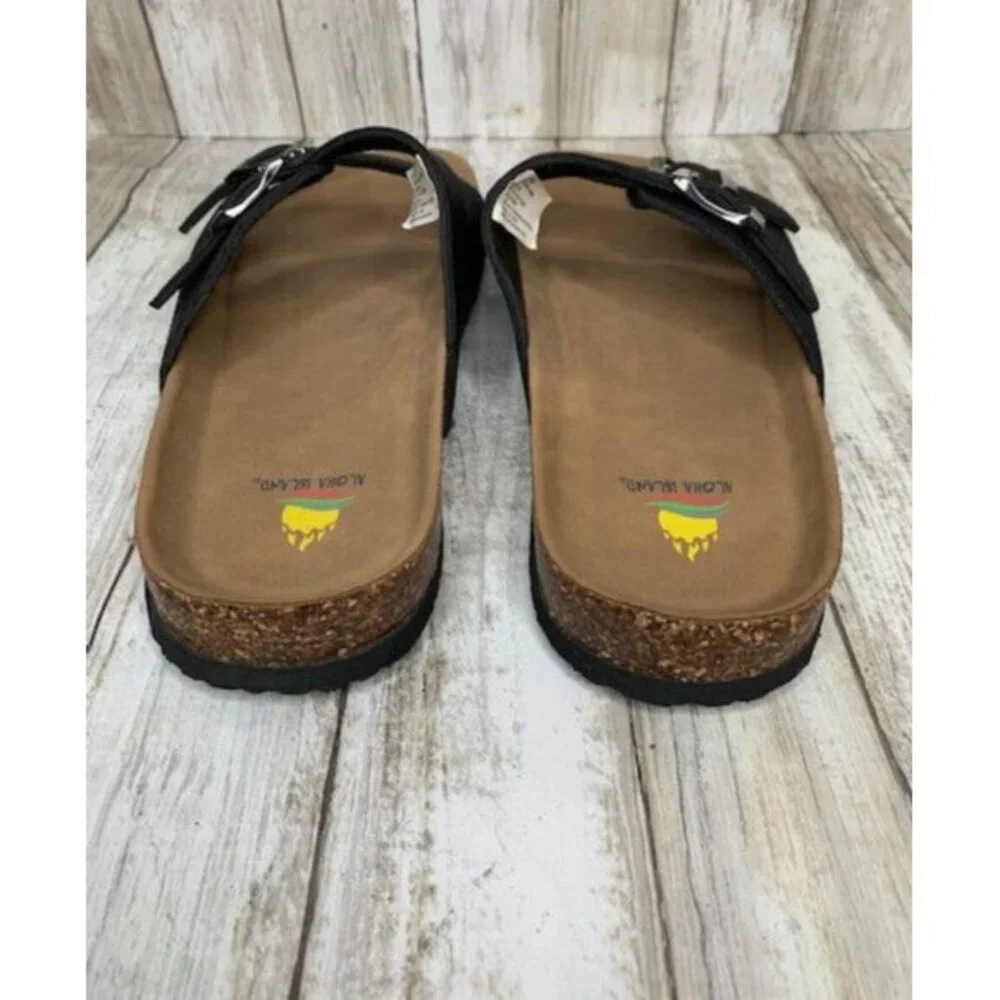 Aloha‎ Island Womens Size 9W Black Strap Buckle Sandals
